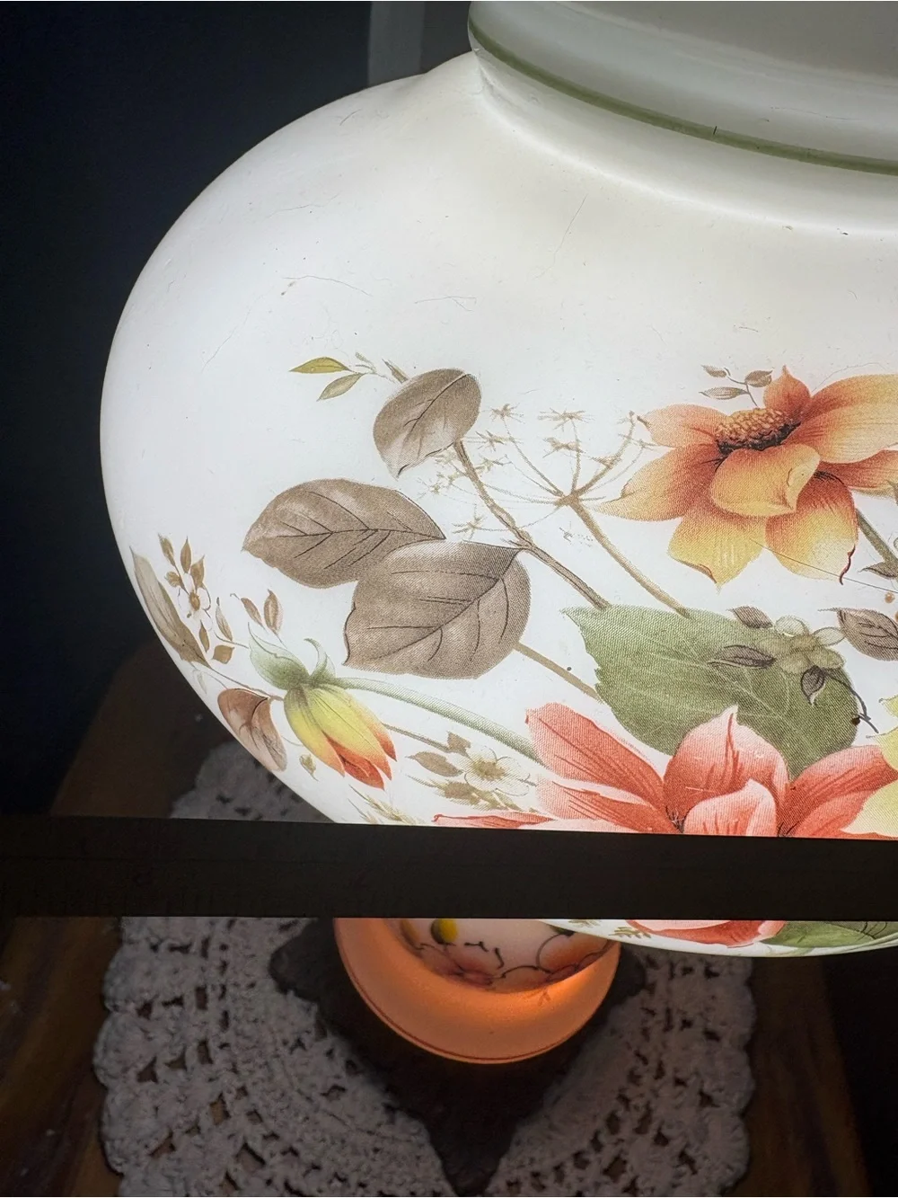 Floral Glass Hurricane Table Lamp - White with Multicolor Flowers